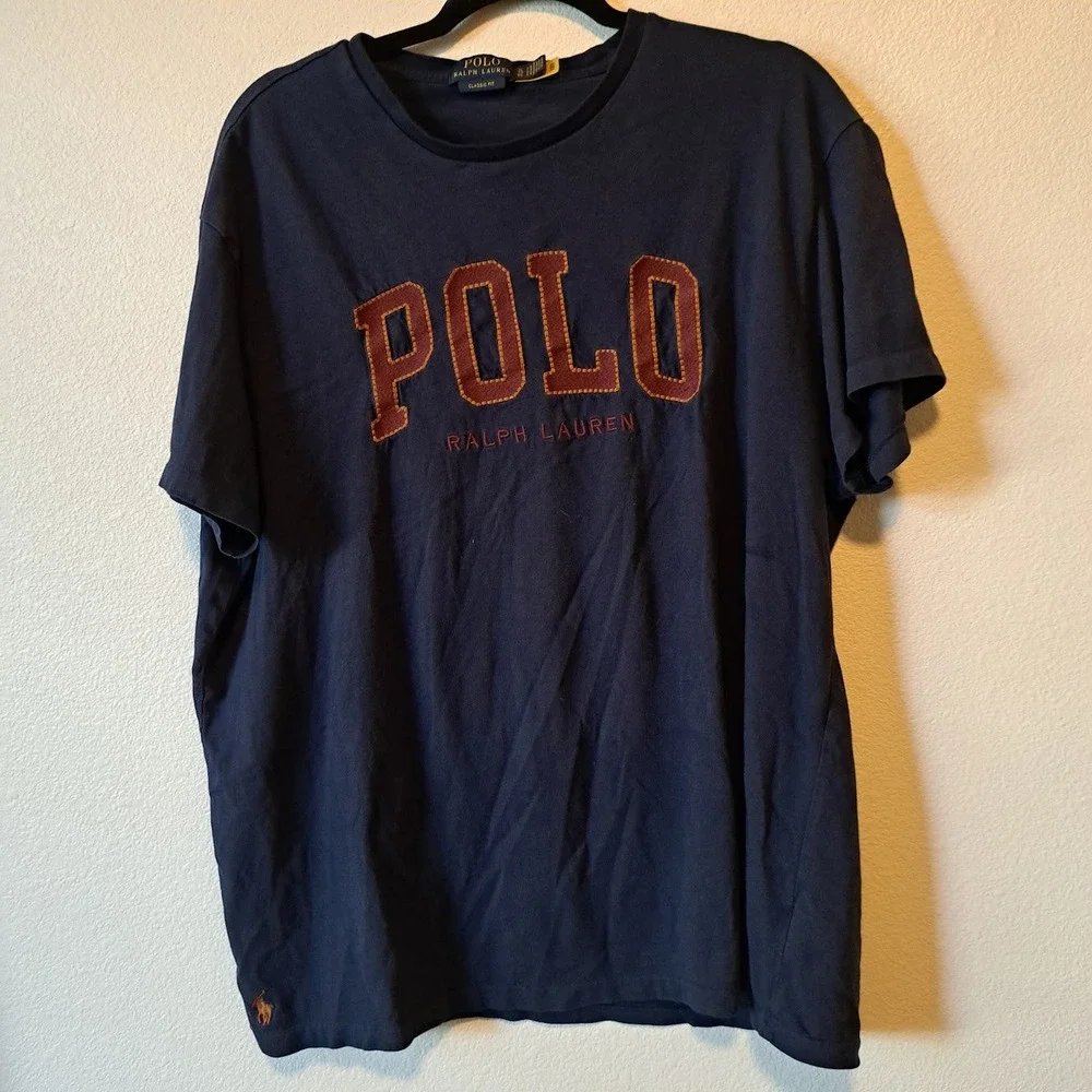 Polo Ralph Lauren Mens XL Navy Blue Spellout Applique Classic Fit T-Shirt